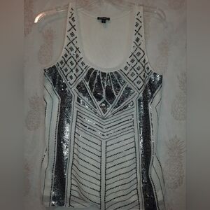 Express White Tank Top with Silver Sequin Design
